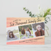 Invitation Classe de 2025 3 Photos Graduation Rustique (Debout devant)