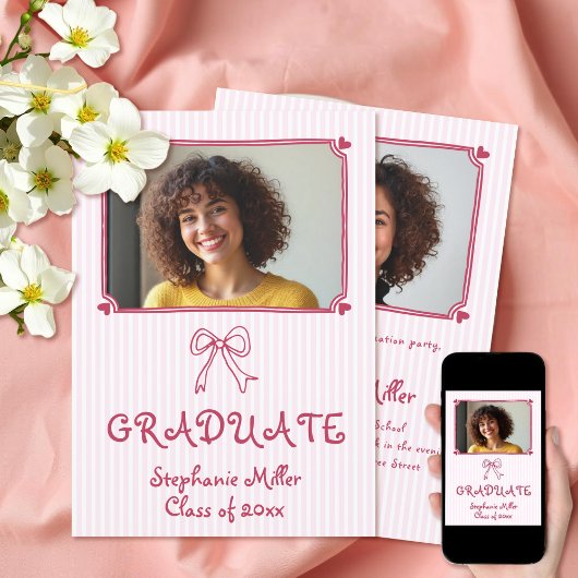 Invitation Classe de 2025 arc rose Photo Graduate