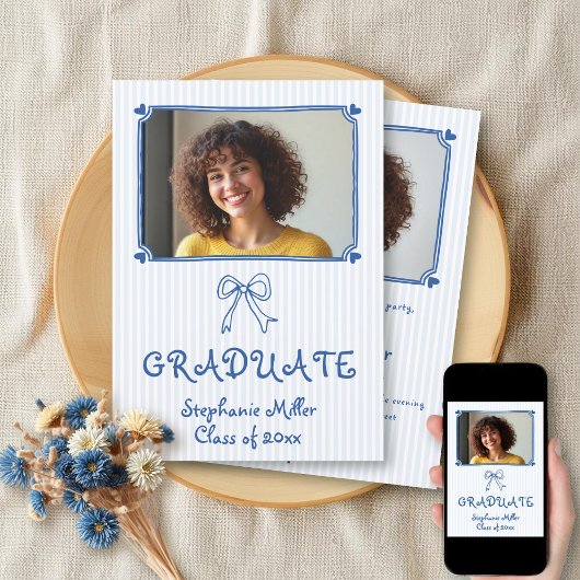 Invitation Classe de 2025 bleu bow Graduate photo