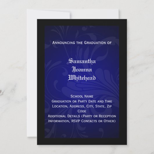 Invitation Classe de 2025 Blue Tassel Charm Black Graduation (Dos)