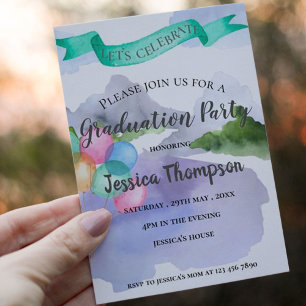Invitation Classe De 2025 Blue Watercolor Graduation Party