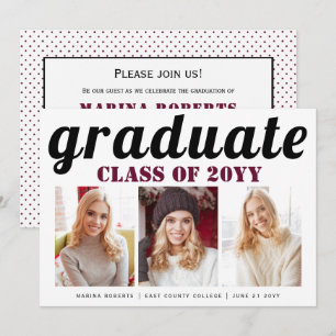 Invitation Classe de 2025 burgundy diplômée photo de typograp