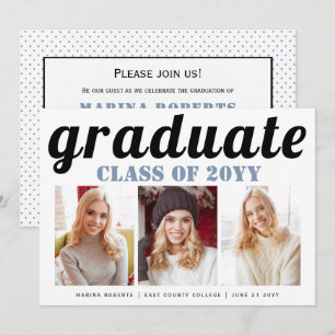 Invitation Classe de 2025 diplômé en typographie bleue poussi