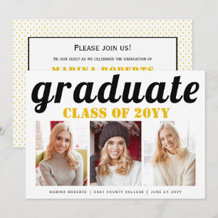 Invitation Classe de 2025 diplômé en typographie jaune photo