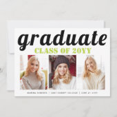 Invitation Classe de 2025 diplômé lime vert typographie photo (Devant)