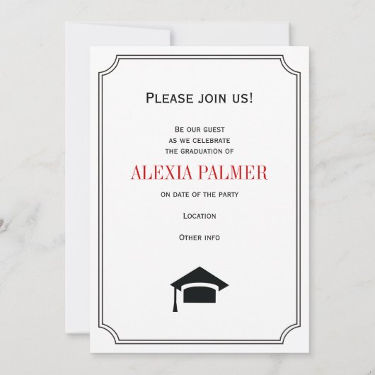 Invitation Classe de 2025 diplômé simple rouge manuscrit (Dos)