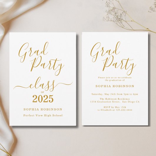 Invitation Classe de 2025 Elegant Gold Script Graduation Part