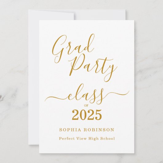 Invitation Classe de 2025 Elegant Gold Script Graduation Part (Devant)
