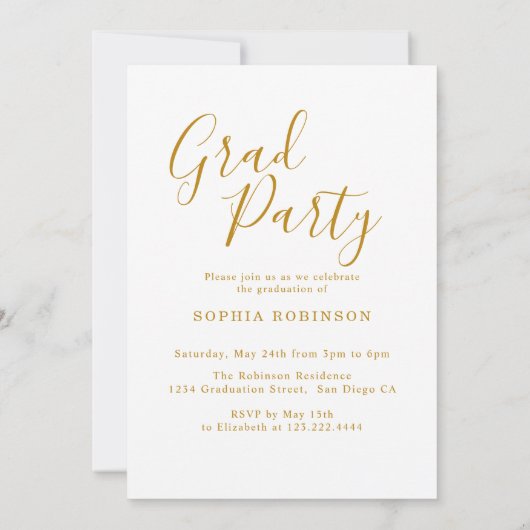 Invitation Classe de 2025 Elegant Gold Script Graduation Part (Dos)