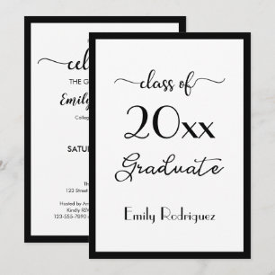 Invitation Classe De 2025 Élégante Black White Graduation Par