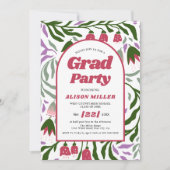 Invitation Classe De 2025 fleurs rétro colorées Graduation (Devant)