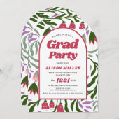 Invitation Classe De 2025 fleurs rétro Graduation Arc (Devant / Derrière)