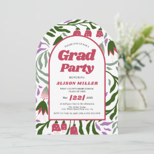 Invitation Classe De 2025 fleurs rétro Graduation Arc