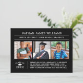 Invitation Classe de 2025 Graduate Black 3 Photo Graduation (Debout devant)