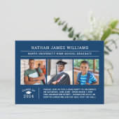 Invitation Classe de 2025 Graduate Navy 3 Photo Graduation (Debout devant)
