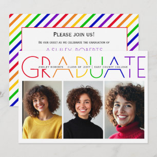 Invitation Classe de 2025 Graduate rainbow photo collage