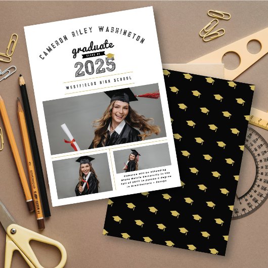 Invitation Classe de 2025 Graduate Sketch 3 Photo Graduation