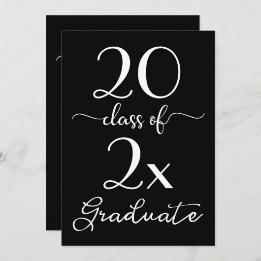 Invitation Classe De 2025 Graduation Chic Noir Blanc Script (Devant / Derrière)