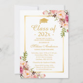 Invitation Classe de 2025 Graduation Elegant Chic Floral Gold (Devant)