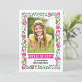 Invitation Classe de 2025 graduation rose floral frontière ph (Debout devant)
