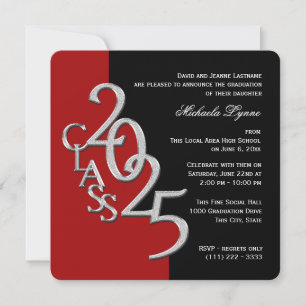 Invitation Classe de 2025 Grand Rouge et Noir