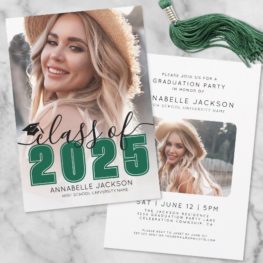 Invitation Classe De 2025 Green Graduate Photo Graduation