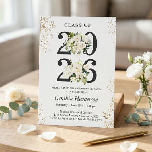 Invitation Classe de 2025 Greenery Floral Graduation Party