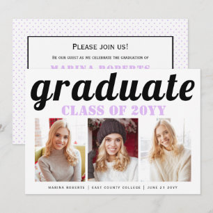 Invitation Classe de 2025 lilas diplômé typographie photo