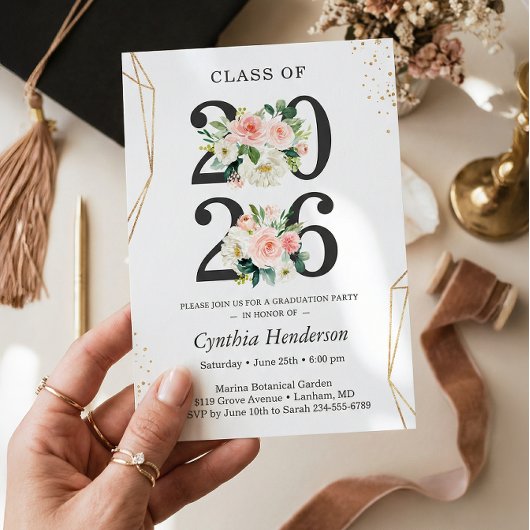 Invitation Classe de 2025 Moderne Blush Floral Graduation