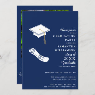 Invitation Classe de 2025 Navy Blue and White Photo Graduatio