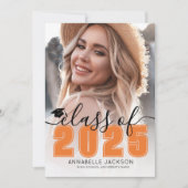 Invitation Classe De 2025 Orange Diplômé En Photo (Devant)