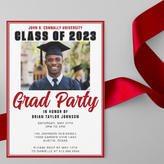 Invitation Classe de 2025 Photo Modern Red Graduation Party