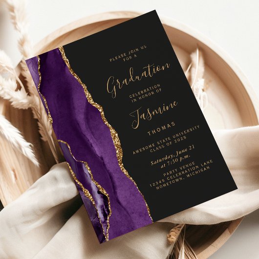 Invitation Classe de 2025 Purple Gold Agate Dark Graduation