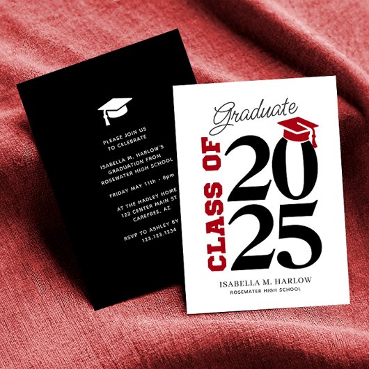 Invitation Classe de 2025 Red and Black Graduation