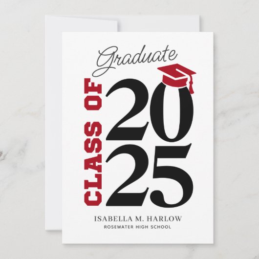 Invitation Classe de 2025 Red and Black Graduation (Devant)