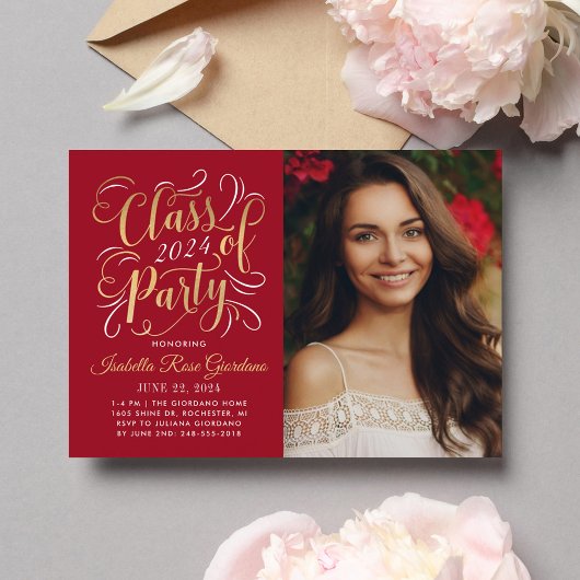 Invitation Classe de 2025 Red Gold Graduation Party Photo