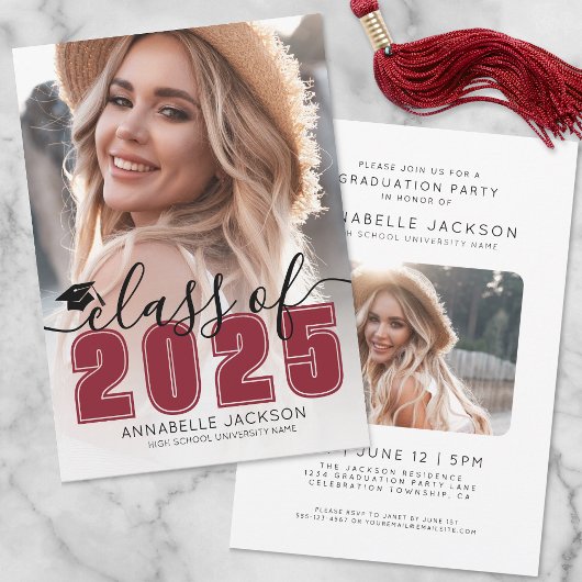Invitation Classe De 2025 Red Graduate Photo Graduation