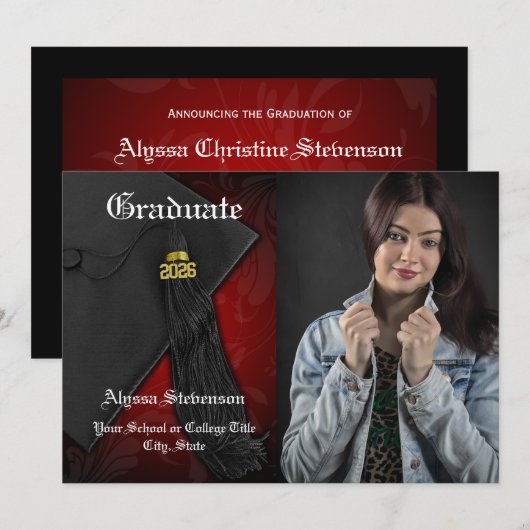Invitation Classe de 2025 Red Tassel Photo Graduation (Devant / Derrière)