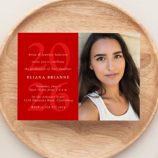 Invitation Classe de 2025 rouge classique fête de graduation