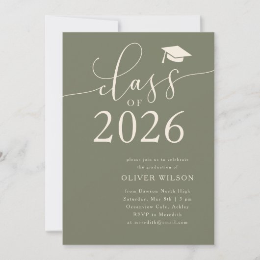 Invitation Classe de 2025 Script Sage Green Graduation Party (Devant)