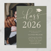Invitation Classe de 2025 Script Sage Green Graduation Party (Devant / Derrière)