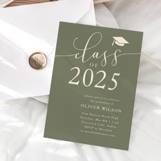 Invitation Classe de 2025 Script Sage Green Graduation Party