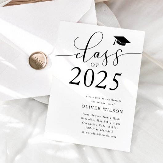 Invitation Classe de 2025 White Graduation Party