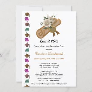 Invitation Classe de 2025 White Roses & Gold Foil