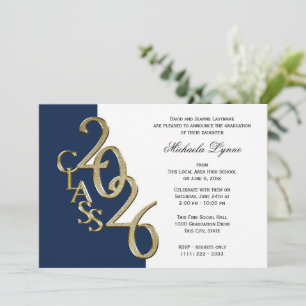 Invitation Classe de 2026 Diplômé Or avec Option de Couleur