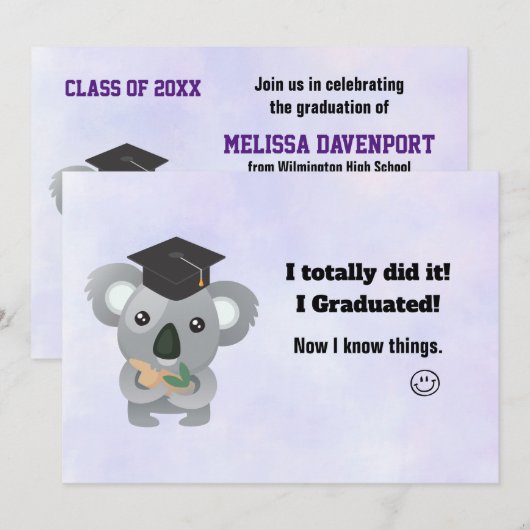 Invitation Classe de 20xx Cute Koala Ours dans la casquette d (Devant / Derrière)