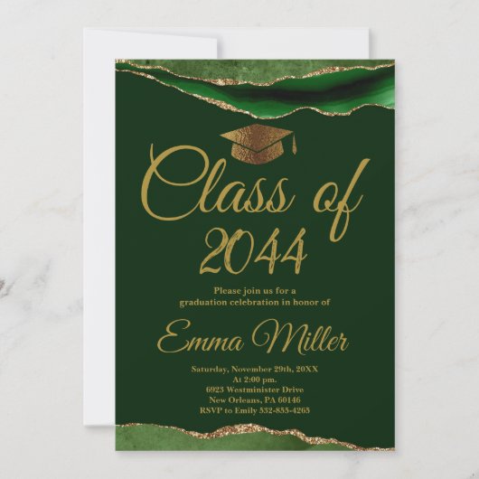 Invitation Classe de 20XX - Green and Gold Graduation Party (Devant)
