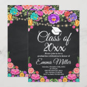 Invitation Classe de 20XX Mexicain Floral Chalkboard Graduati (Devant / Derrière)