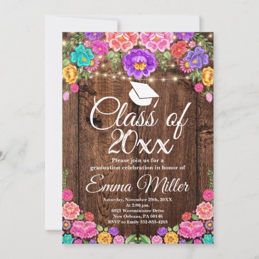 Invitation Classe de 20XX, Parti de Graduation Florale Mexica (Devant)