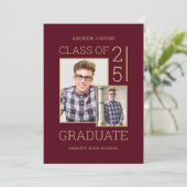 Invitation Classe De 24 Photo & Bio Burgundy Gold Open House (Debout devant)